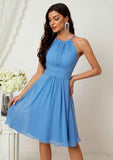 A-Line Halter Sleeveless Chiffon Bridesmaid Dress, Knee-Length With Pleats BM bride