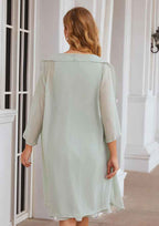 Knee-Length Chiffon Mother of the Bride Dress with Pleated and Jacket, Scoop Neck A-line BM bride