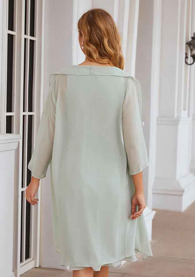 Knee-Length Chiffon Mother of the Bride Dress with Pleated and Jacket, Scoop Neck A-line BM bride