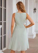 Knee-Length Chiffon Mother of the Bride Dress with Pleated and Jacket, Scoop Neck A-line BM bride
