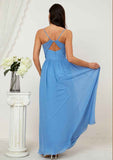 Long/Floor-Length Chiffon Bridesmaid Dress, A-Line/Princess Cut, V-Neck, Sleeveless, With Pleated Split BM bride