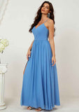 Long/Floor-Length Chiffon Bridesmaid Dress, A-Line/Princess Cut, V-Neck, Sleeveless, With Pleated Split BM bride