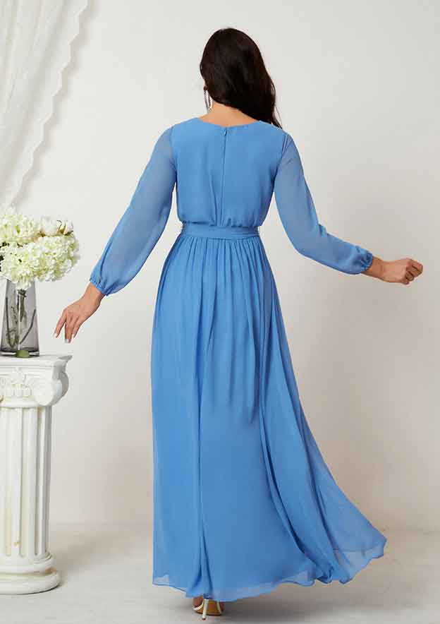 A-line V Neck Full/Long Sleeve Chiffon Long/Floor-Length Mother of the Bride Dress BM bride