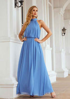 Long/Floor-Length Chiffon Bridesmaid Dress, A-Line Empire Cut, High-Neck, Sleeveless, With Pleated BM bride