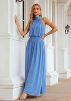Long/Floor-Length Chiffon Bridesmaid Dress, A-Line Empire Cut, High-Neck, Sleeveless, With Pleated BM bride