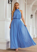 Long/Floor-Length Chiffon Bridesmaid Dress, A-Line Empire Cut, High-Neck, Sleeveless, With Pleated BM bride