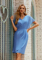 A-line V Neck Sleeveless Chiffon Knee-Length Mother of the Bride Dress BM bride