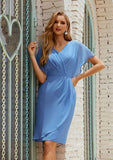 A-line V Neck Sleeveless Chiffon Knee-Length Mother of the Bride Dress BM bride