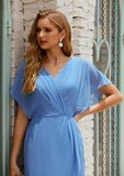 A-line V Neck Sleeveless Chiffon Knee-Length Mother of the Bride Dress BM bride