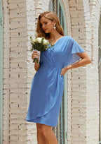 Knee-Length Chiffon Mother Of The Bride Dress, A-Line Cut, V-Neck, Sleeveless BM bride
