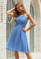 Short/Mini Chiffon Bridesmaid Dress, Empire A-Line Halter Style, Sleeveless, With Pleated BM bride