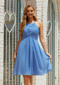 Short/Mini Chiffon Bridesmaid Dress, Empire A-Line Halter Style, Sleeveless, With Pleated BM bride
