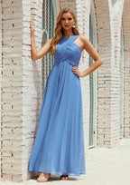 Floor-Length Halter A-Line Empire Chiffon Bridesmaid Dress, Sleeveless With Pleats BM bride