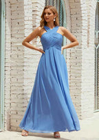 Floor-Length Halter A-Line Empire Chiffon Bridesmaid Dress, Sleeveless With Pleats BM bride