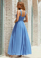 Floor-Length Halter A-Line Empire Chiffon Bridesmaid Dress, Sleeveless With Pleats BM bride