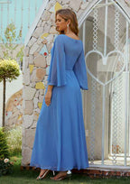 A-line Scoop Neck 3/4 Sleeve Chiffon Long/Floor-Length Mother of the Bride Dress BM bride