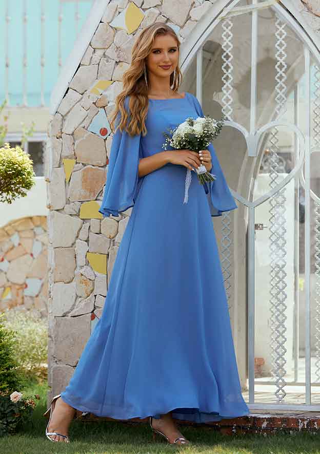 A-line Scoop Neck 3/4 Sleeve Chiffon Long/Floor-Length Mother of the Bride Dress BM bride