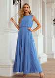 Long/Floor-Length Chiffon Bridesmaid Dress, A-Line Cut, Scoop Neck, Sleeveless BM bride