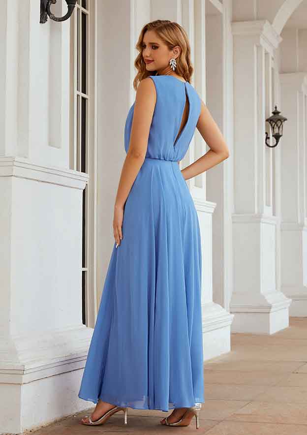 Long/Floor-Length Chiffon Bridesmaid Dress, A-Line Cut, Scoop Neck, Sleeveless BM bride