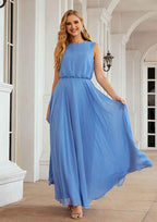 Long/Floor-Length Chiffon Bridesmaid Dress, A-Line Cut, Scoop Neck, Sleeveless BM bride