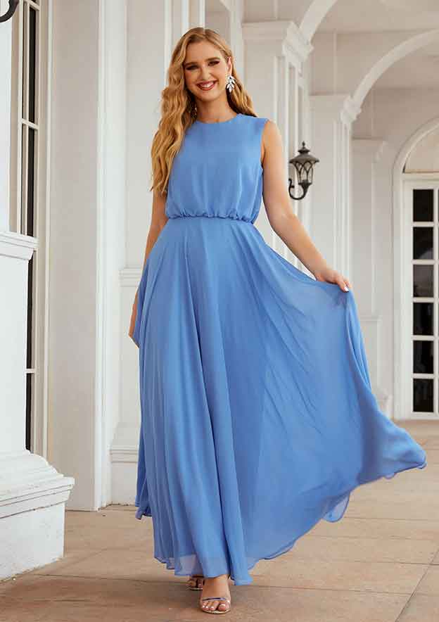 Long/Floor-Length Chiffon Bridesmaid Dress, A-Line Cut, Scoop Neck, Sleeveless BM bride