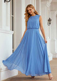 Long/Floor-Length Chiffon Bridesmaid Dress, A-Line Cut, Scoop Neck, Sleeveless BM bride