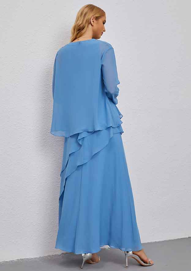 A-line Scoop Neck Long/Floor-Length Chiffon Mother of the Bride Dress with Ruffles Jacket BM bride