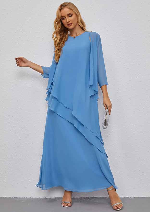A-line Scoop Neck Long/Floor-Length Chiffon Mother of the Bride Dress with Ruffles Jacket BM bride