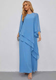 A-line Scoop Neck Long/Floor-Length Chiffon Mother of the Bride Dress with Ruffles Jacket BM bride