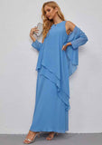 A-line Scoop Neck Long/Floor-Length Chiffon Mother of the Bride Dress with Ruffles Jacket BM bride