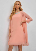 A-line Scoop Neck Chiffon Knee-Length Mother of the Bride Dress with Embroidery and Long Sleeves Jacket BM bride
