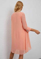 A-line Scoop Neck Chiffon Knee-Length Mother of the Bride Dress with Embroidery and Long Sleeves Jacket BM bride