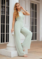 Wedding Party Dress Jumpsuit/Pantsuit Halter Sleeveless Chiffon Long/Floor-Length with Pleated BM bride