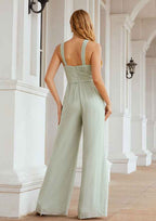 Wedding Party Dress Jumpsuit/Pantsuit Halter Sleeveless Chiffon Long/Floor-Length with Pleated BM bride