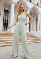 Wedding Party Dress Jumpsuit/Pantsuit Halter Sleeveless Chiffon Long/Floor-Length with Pleated BM bride