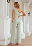 Long/Floor-Length Chiffon Wedding Party Dress, Jumpsuit/Pantsuit Style, One-Shoulder, Sleeveless BM bride