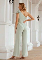 Wedding Party Dress Jumpsuit/Pantsuit One-Shoulder Sleeveless Chiffon Long/Floor-Length BM bride