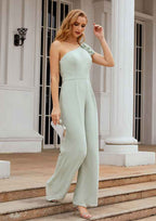 Wedding Party Dress Jumpsuit/Pantsuit One-Shoulder Sleeveless Chiffon Long/Floor-Length BM bride