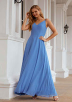 Long/Floor-Length Chiffon Bridesmaid Dress, A-Line Empire Cut, V-Neck, With Pleated BM bride