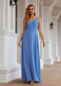 Long/Floor-Length Chiffon Bridesmaid Dress, A-Line Empire Cut, V-Neck, With Pleated BM bride