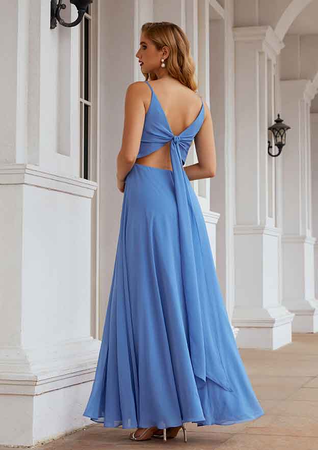 Long/Floor-Length Chiffon Bridesmaid Dress, A-Line Empire Cut, V-Neck, With Pleated BM bride