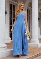 Long/Floor-Length Chiffon Bridesmaid Dress, A-Line Empire Cut, V-Neck, With Pleated BM bride