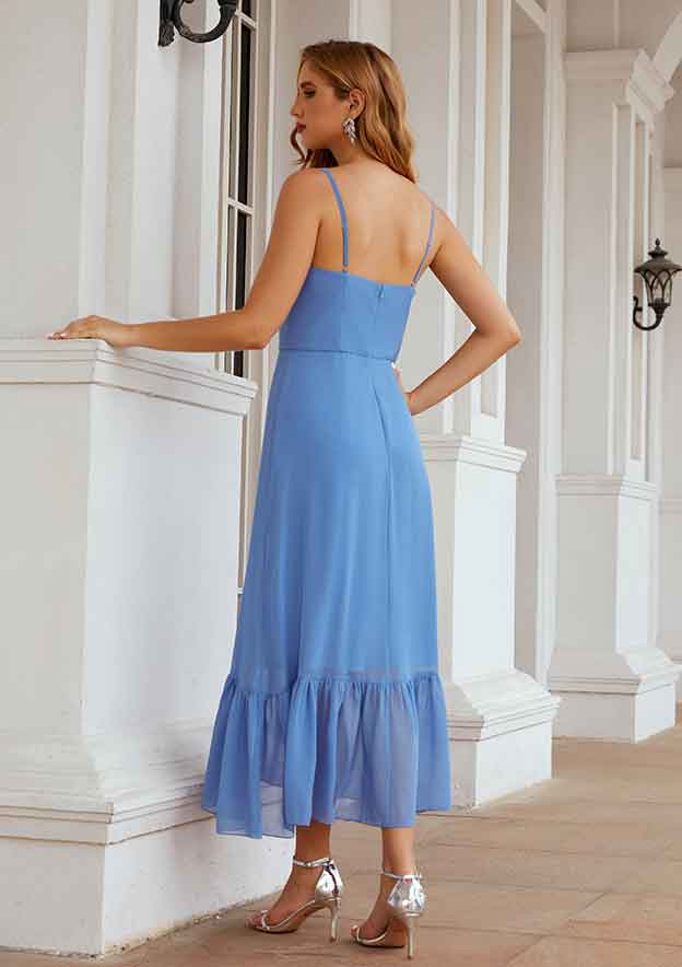Tea-Length Chiffon Bridesmaid Dress, A-Line Cut, Sweetheart Neckline, Sleeveless, With Pleated BM bride