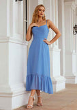 Tea-Length Chiffon Bridesmaid Dress, A-Line Cut, Sweetheart Neckline, Sleeveless, With Pleated BM bride