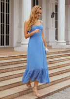Tea-Length Chiffon Bridesmaid Dress, A-Line Cut, Sweetheart Neckline, Sleeveless, With Pleated BM bride