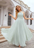 Floor-Length Chiffon Bridesmaid Dress, A-Line Shape, Scalloped Neck, Sleeveless, With Pleats BM bride