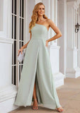 A-Line One-Shoulder Floor-Length Sleeveless Chiffon Bridesmaid Dress With Split BM bride
