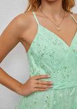 Radiant A-Line V-Neck Sleeveless Tulle Mini Sparkly Prom Dress With Glitter And Lace Appliqued Details BM bride