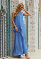 A-line Empire Scoop Neck Sleeveless Chiffon Long/Floor-Length Mother of the Bride Dress with Ruffles BM bride