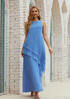 A-line Empire Scoop Neck Sleeveless Chiffon Long/Floor-Length Mother of the Bride Dress with Ruffles BM bride